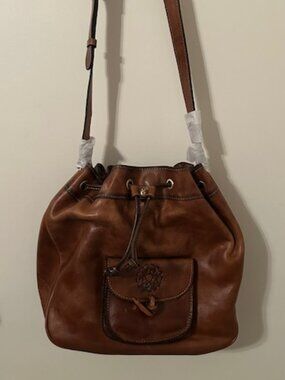 Patricia Nash Giorgia Bucket Bag NWT Cognac Leather Crossbody Boho Drawstring Pu